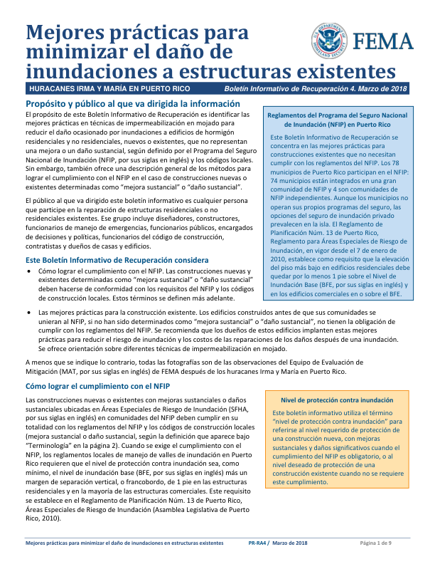 Mejores prácticas para minimizar el daño de inundaciones a estructuras existentes
