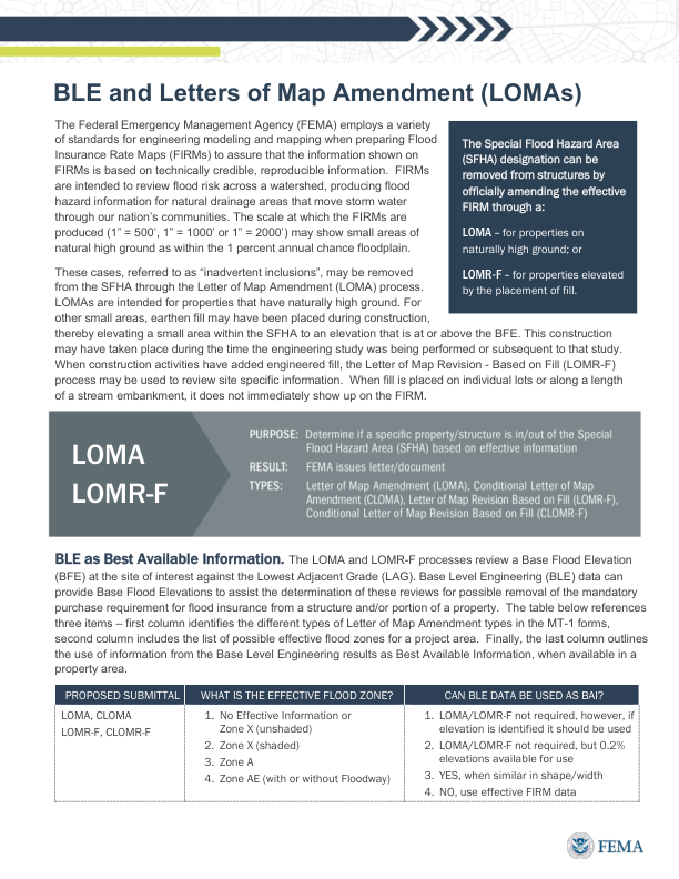 BLE and Letters of Map Amendment (LOMAs)